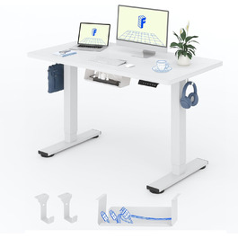 Регульований за висотою стіл FlexiSpot Basic – з органайзером кабелів, гачками та суцільною стільницею. Ергономічний стіл для дому та офісу (120x60 см, білий)