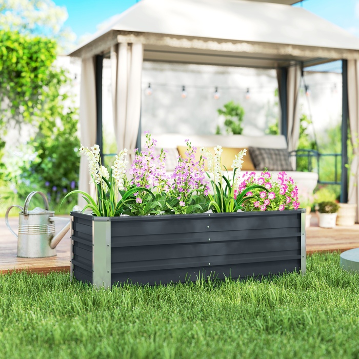 Outsunny Сталева грядка Садова клумба Ящик 125x47x40см вугільно-сірий в т.ч. Рукавички для овочів і квітів