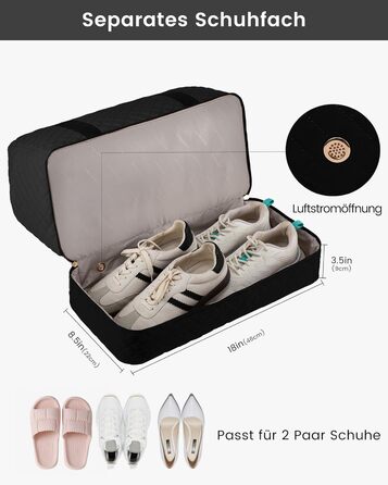 Спортивна сумка LOVEVOOK для жінок з відділенням для ноутбука, 40L, з відділенням для взуття. Ідеальна для подорожей, спортзалу, фітнесу та клініки. Чорний колір.