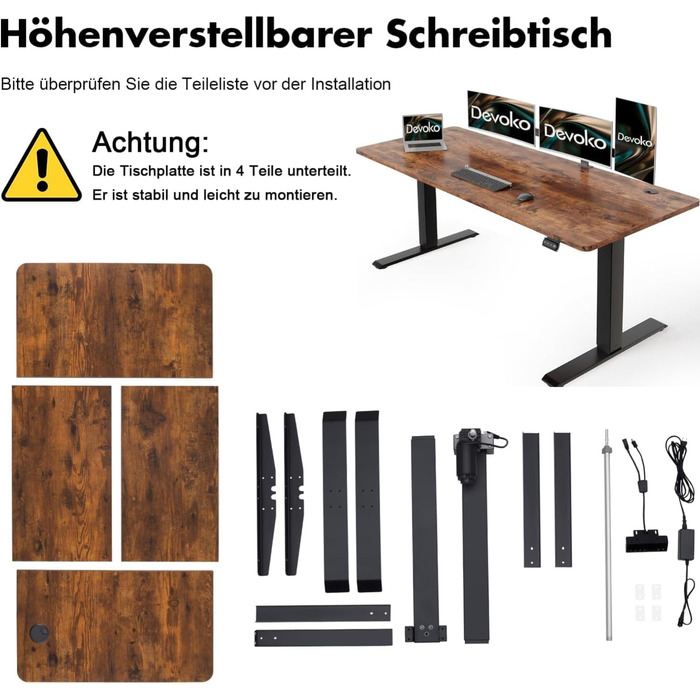 Електричний регульований стіл Devoko: ергономічний стіл для роботи та відпочинку (180 x 80 см, білий)