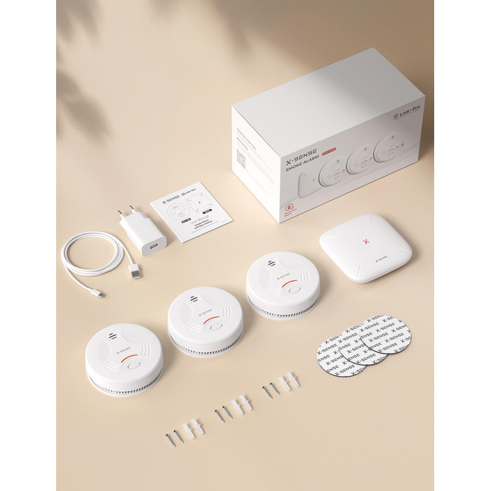 X-Sense Розумний димовий сповіщувач з Wi-Fi, магнітним кріпленням, сертифікований EN 14604, мережевий, з керуванням через додаток, з базовою станцією SBS50, 6 шт. (білий)