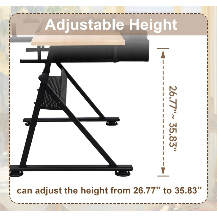 Регульований стіл для малювання, мольберт для художників, стіл для малювання з нахиленою поверхнею 0-80°, стіл для творчості з ящиками для дітей та дорослих