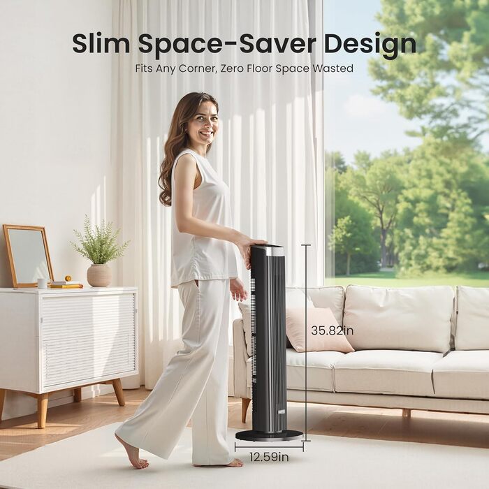 Турбовентилятор Leiser 91 см з осциляцією, пультом дистанційного керування та Wi-Fi, 4 швидкості, 4 режими, таймер 12 годин, чорний