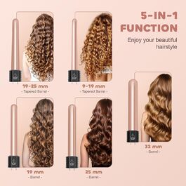 Локкенштаб NWOUIIAY 6 в 1 з LCD-дисплеєм, керамічним покриттям, набір для створення локонів, багатофункціональне змінне насадки, для великих та маленьких локонів, з рукавичками, регулювання температури (колір шампань)