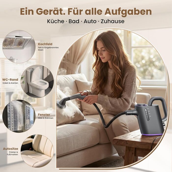 Портативний відпарювач 550 мл, 1500 Вт, з аксесуарами, для кухні, ванної, вікон, авто та оббивки (фіолетовий)