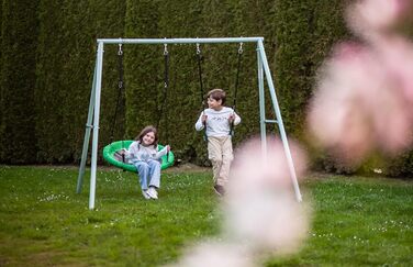 Гойдалка-гніздо для саду HyperMotion Storchennest з А-рамою, 2 місця, 150 кг, зелено-сіра (HYP1)