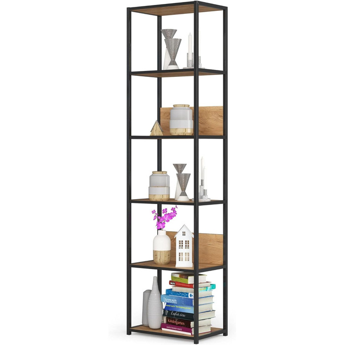 Стелаж AKORD з 6 полицями, 50 см, індустріальний стиль | Дерево/Метал | 192 x 50 x 32 см