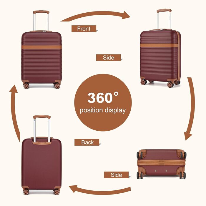 Чемодан-валіза KONO Mittelgroß (L) з ABS+PC, 4 колеса, TSA-замок (червоний/коричневий)