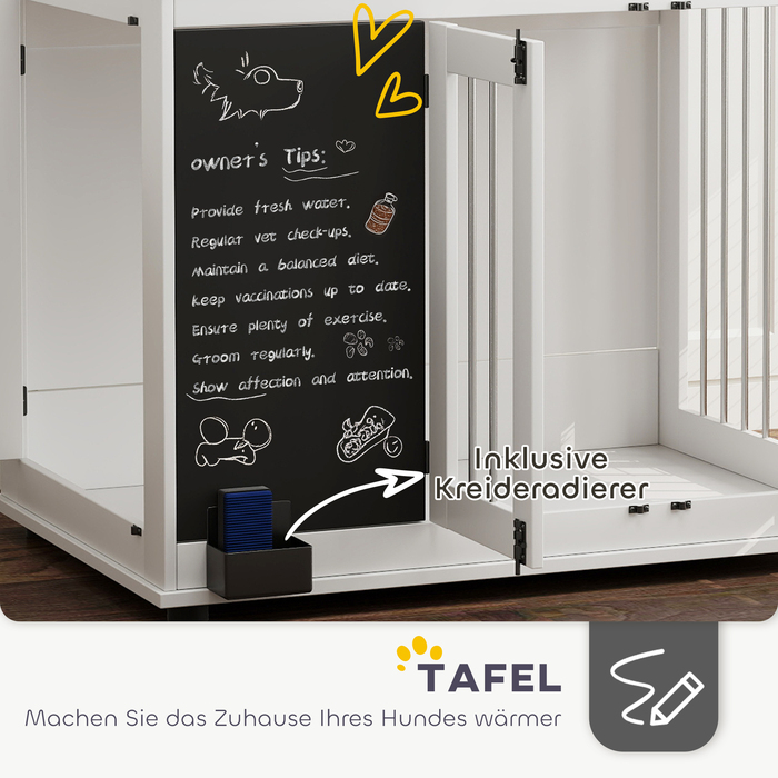 Клітка для собак з полицею для іграшок, гачками для поводок, дощечкою для малювання та ластиком, для великих собак, біла