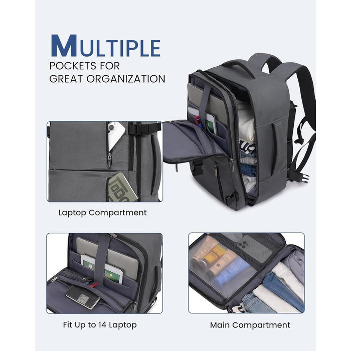 Рюкзак ручної об'єм 40x30x20 LOVEVOOK: Рюкзак для подорожей, 24л, з USB, для ноутбука 14