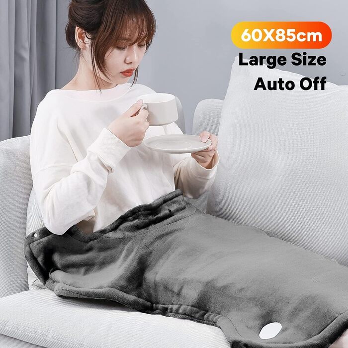 Електричний нагрівальний килимок для спини, шиї та плечей 60x85 см, 4 температурні режими, захист від перегріву, машинне прання, сірий