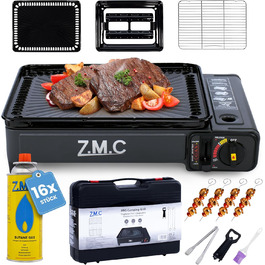 Газовий набір для кемпінгу 2-в-1 Z.M.C: газовий пальник та гриль з аксесуарами та кейсом, Piezo-запалювання, 2.2kW, LPG-підключення