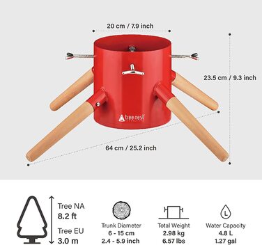 Металева підставка для різдвяної ялинки Tree Nest для справжніх дерев, довжина до 3 м, не потрібно комір для різдвяної ялинки або традиційна спідниця для ялинки Сім'я(Гранд) (червоний, великий)