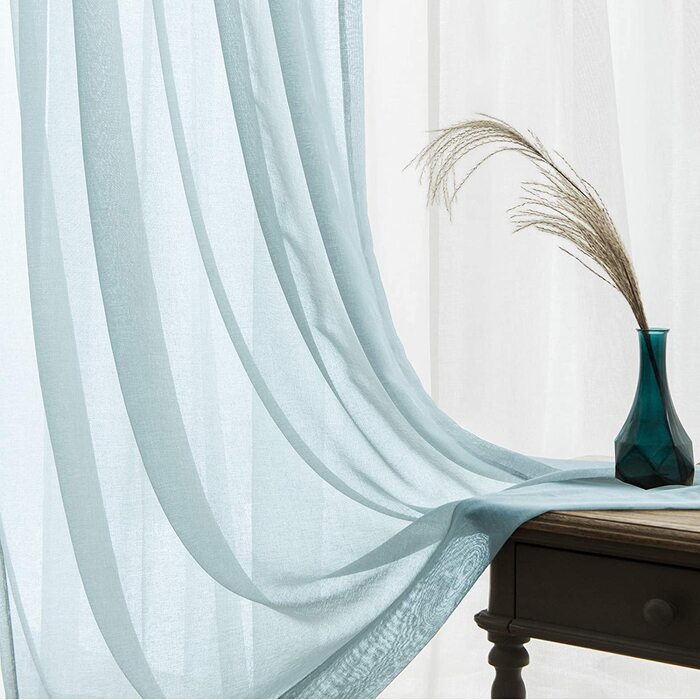 Прозорі завіси з вуалі TOPIC з вушками, прозорі марлеві шарфи з вушками для вітальні, спальні, 245 см x 140 см (HxB) (140 x 225 см, світло-блакитний)