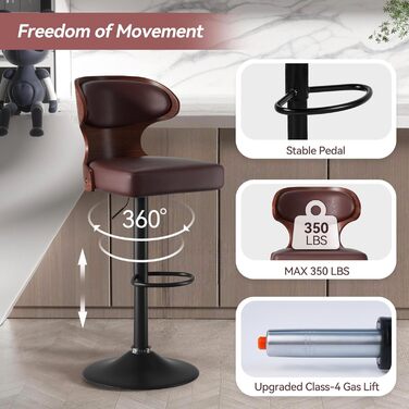 Барний стілець Hawthyhome 4 шт. у наборі, коричневий, з підніжкою та спинкою