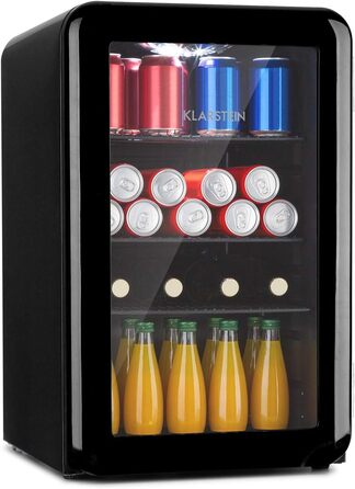 Міні-холодильник Klarstein з дверцятами зі скла, 48 л, для кімнати та офісу, з висувною полицею, тихий, 0-10°C, чорний