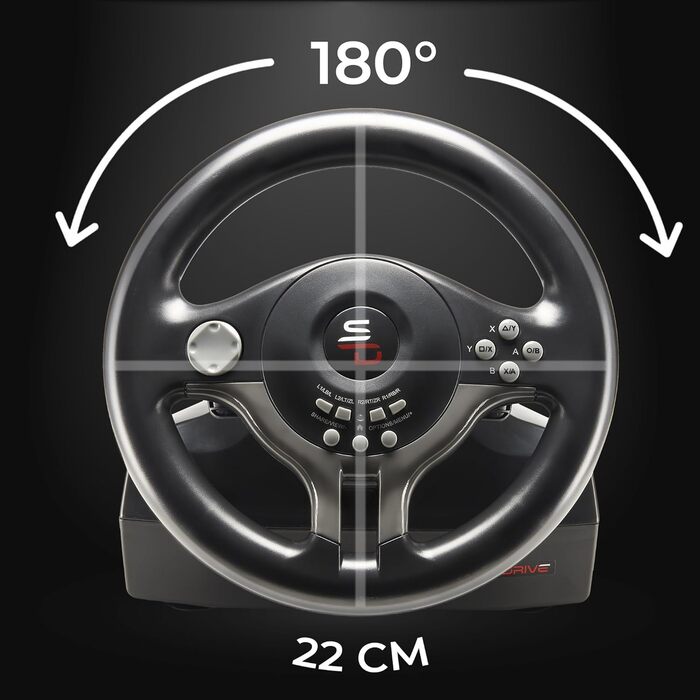 Руль гоночний Subsonic Superdrive SV250 з педалями та перемикачами для PS4, Xbox Series X/S, Xbox One, PC - діаметр 22 см, чорний