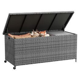 Водонепроникний садовий ящик для зберігання UDPATIO 480л з колесами, сірий 138x61 см | Ящик для подушок, стійкий до УФ-випромінювання та погодних умов для саду, балкону