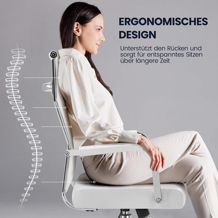 Офісне крісло Yaheetech з підлокітниками, офісний стіл, крісло для начальника, комп'ютерне крісло з високою спинкою, робоче крісло з функцією гойдання, біле, до 136 кг