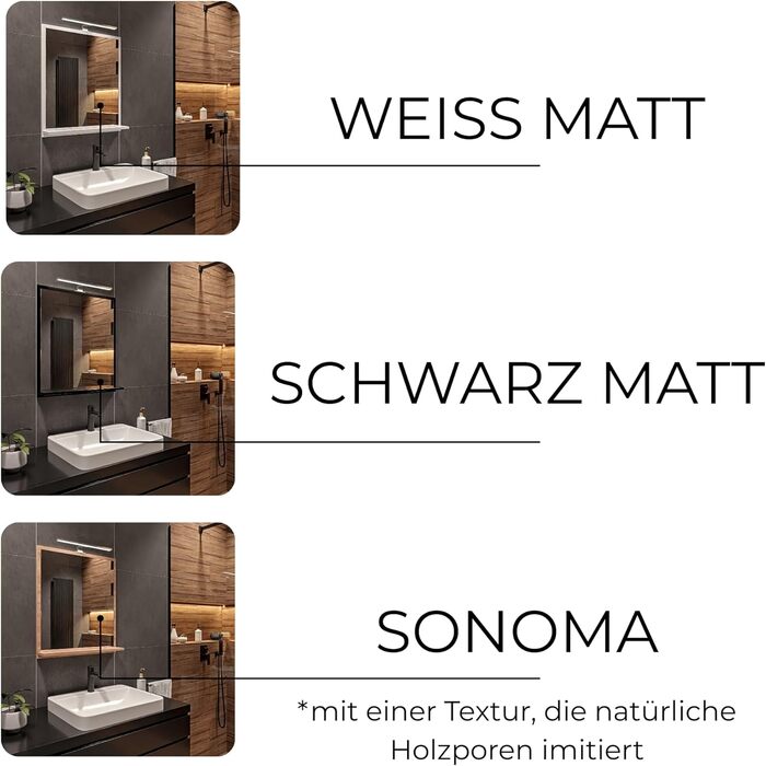 Дзеркало для ванної кімнати HAJDUK FURNITURE з підсвічуванням 4000K IP44 Sonoma, 70x60 см - з полицею та LED