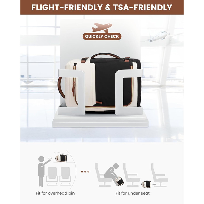 Рюкзак для подорожей LOVEVOOK 40L для жінок, ручна поклажа, рюкзак для авіаперельотів, сумка-рюкзак для бізнесу, школи, вихідних, бежевий хакі (17 дюймів, 40L, чорний+бежевий+коричневий)