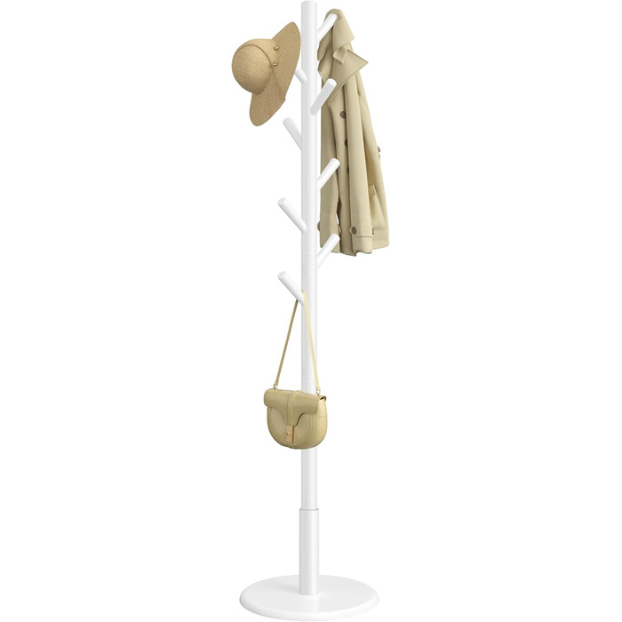 Стійка для одягу VASAGLE, дерев'яна, у формі дерева, з 8 гачками, для передпокою, RCR010B01 (Хмарний білий)