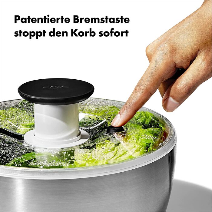 Салатниця-швидкообертач OXO SteeL з нержавіючої сталі з кришкою – для миття та сушіння салату. Нержавіюча сталь, велика