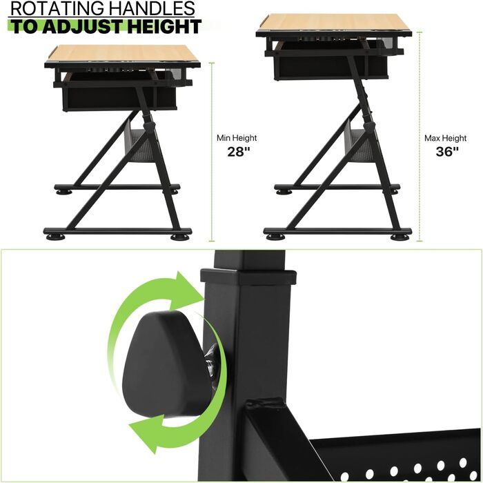 Набір мольбертів Magshion: регульований стіл для художника з нахиленою дерев'яною столешницею, ящиками та стільцем. Підходить для дому, офісу та школи (білий/чорний)