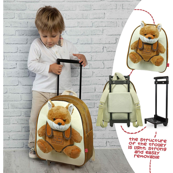 М'яка іграшка дитячий рюкзак для дітей - дитячий рюкзак зі знімними колесами та м'якою іграшкою - дитячий садок на колесах рюкзак для малюків 3 4 5 років - 28x32x11 см (лисиця)