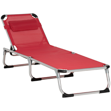 Outsunny Sun Lounger Садовий шезлонг 5-позиційний регульований складний ергономічний з сіткою червоний 165 x 60 x 76 см для відпочинку на свіжому повітрі