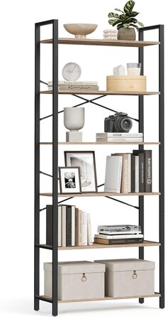 Стелаж VASAGLE з 6 полицями, сталевий каркас, для вітальні, спальні, кабінету, 30 x 80 x 186 см, індустріальний дизайн, вінтажний колір (коричневий + чорний)