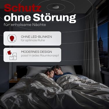 Датчик диму Rauchmelder на 10 років з батареєю, плоский, 3 шт. у комплекті, без свердління, без світлодіодного індикатора, для дому та офісу