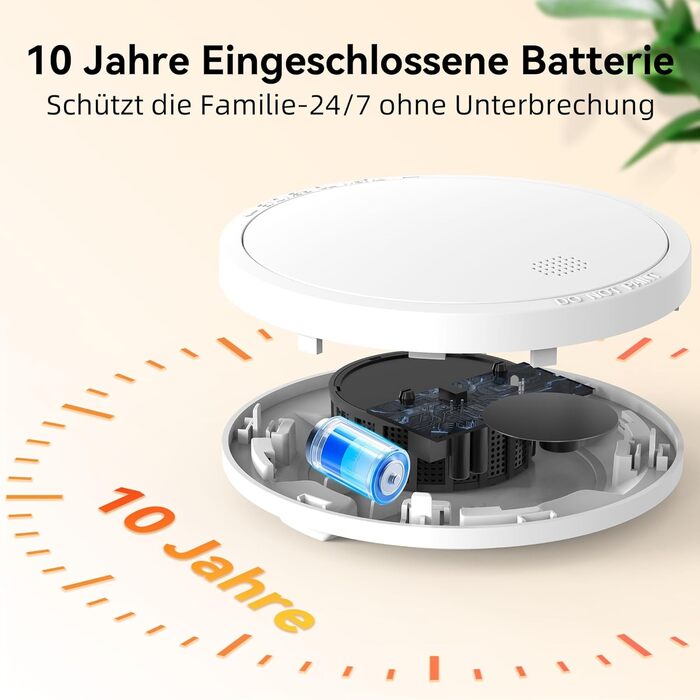 Датчик диму Rauchmelder з батареєю на 10 років, магнітне кріплення, EN14604, радіо, 85dB, без свердління, набір 6 шт.