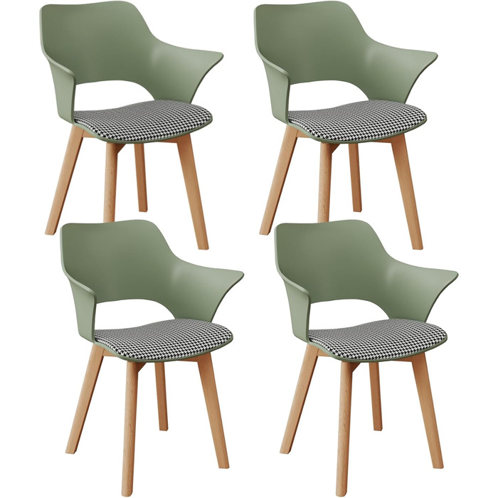 4-Piece GrandCA HOME кухонні стільці Nordischen стилю з масивними дерев'яними ніжками, оббиті стільці для спальні, вітальні, кухні, зелений