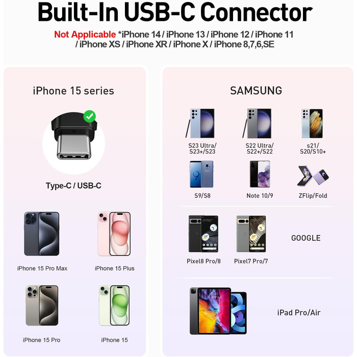 МАг, USB-C 20 Вт, швидка зарядка, сумісний з iPhone/Galaxy/Huawei, чорний, 4500