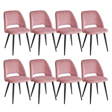 Обідній стілець з тканини в смужку, м'який, з вигнутим спинкою, для кухні, вітальні, спальні - (Рожевий, набір 8 шт.)