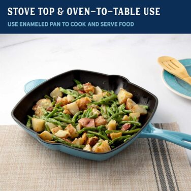 Квадратна сковорода для гриля Country Living з емальованого чавуну, антипригарне покриття, виливний носик, посуд для кухні та вулиці, блакитна, 28 см