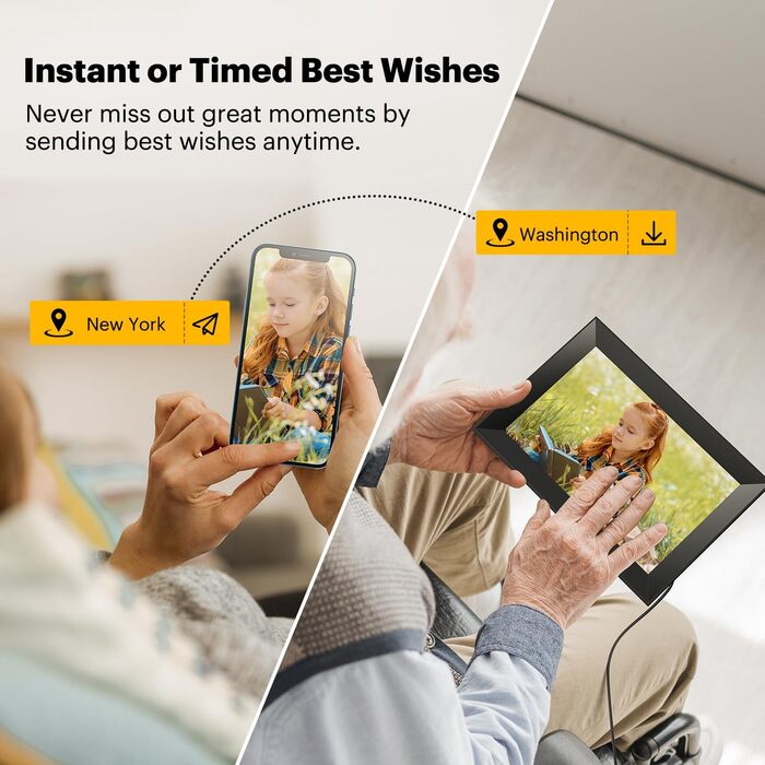 Цифровий фоторамка Kodak 10.1 дюймів з Wi-Fi, HD IPS-сенсорний екран, 32 ГБ пам'яті, автоматичне обертання зображень, можливість ділитися фото та відео через додаток, чорний