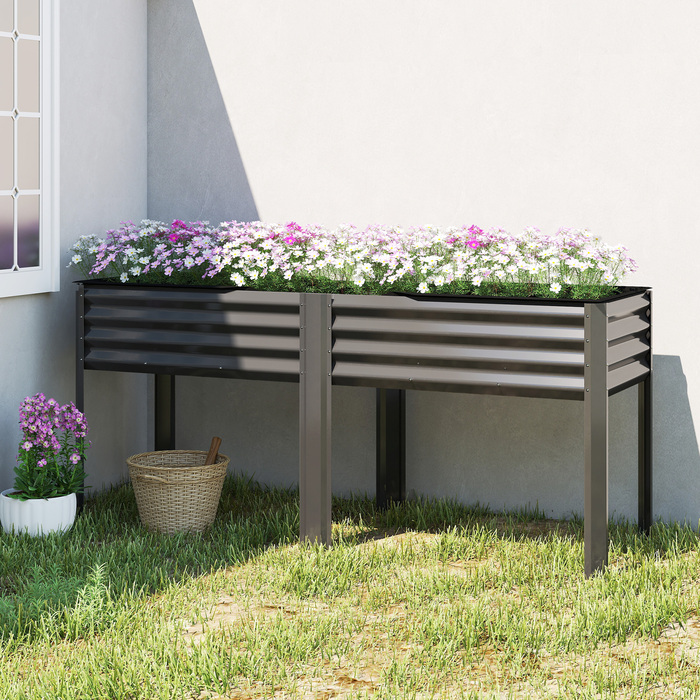 Підвищене грядка з металу, великий ящик для вирощування рослин з підсилювальними ребрами та флізеліном, 180 x 55 x 80 см, темно-сірий