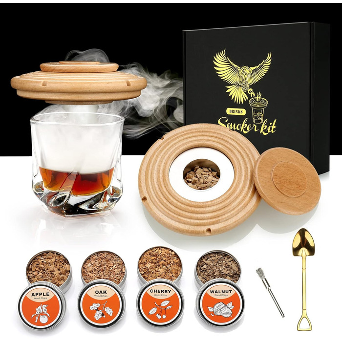 Набір для копчення коктейлів: 4 дерев'яні стружки, аксесуар для віскі, коктейлів, кави, бурбону, м'яса (бук)