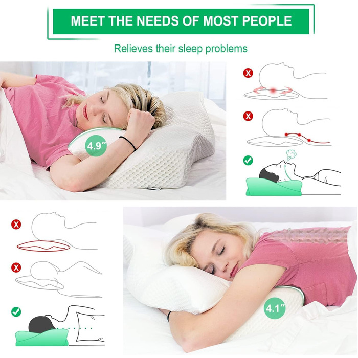 Ортопедична подушка Elviros з Memory Foam для тих, хто спить на боці, з підтримкою шиї, проти болю в шиї та плечах, 64 x 12,5/10,5 x 38 см, темно-сірий