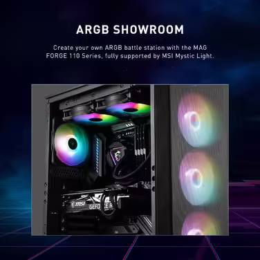 Ігровий корпус MSI MAG Forge 112R, середній форм-фактор, скляна бокова панель, 4 aRGB вентилятори 120 мм, підтримка водяного охолодження 240 мм