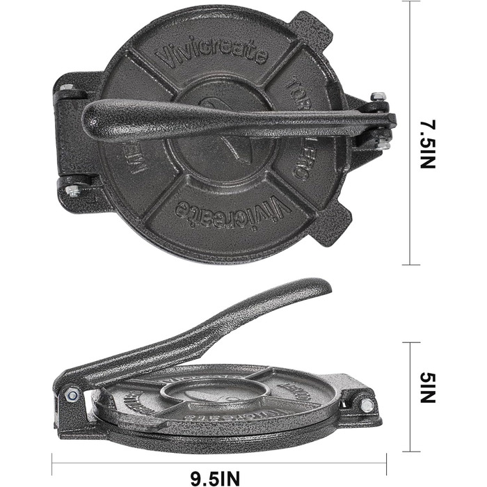 Прес для тортилій з чавуну Vivicreate, 19,1 см. Прес для тіста, роті, мексиканської кухні