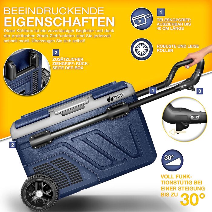 Автомобільний компресорний холодильник Tillvex 50л з Wi-Fi та охолодженням до -20°C (Navy Blue) 12/24V/230V