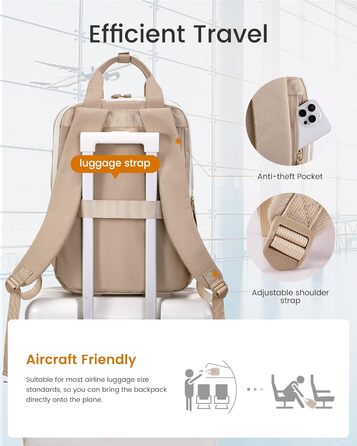 Сумка-рюкзак LOVEVOOK для жінок, 15.6 дюймів, для ноутбука, шкільний, підлітковий, елегантний, для подорожей, для дівчаток, водонепроникний, для роботи, для навчання, універсальний, бежевий, хакі