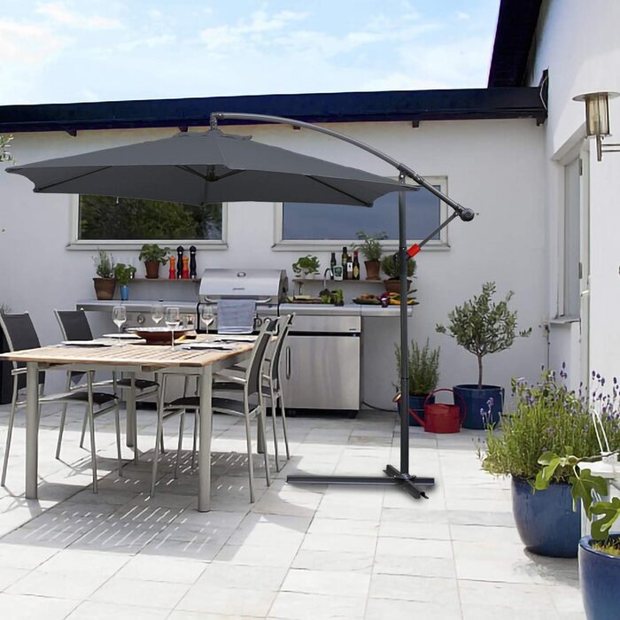 Садова парасолька від сонця Alu Ampelschirm з ручкою-курбою, Ø300 см, сіра, з UV-захистом та водовідштовхувальним покриттям