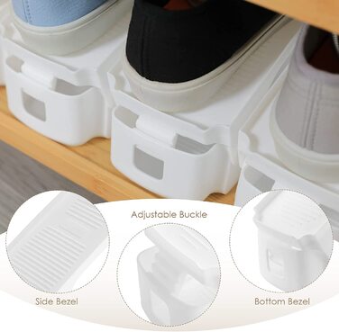 Набір для укладання взуття Arlopu PCS, двошарова полиця для взуття, Стопка для взуття 6,5 см / см / 15 см, нековзний органайзер для взуття з поліпропілену, Регульований для економії місця (25 х 5,5 см, білий, 20)