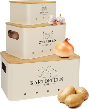 Набір з 3 коробок для зберігання картоплі, цибулі та часнику Vintage Beige Moz-O-PBDE02-BE