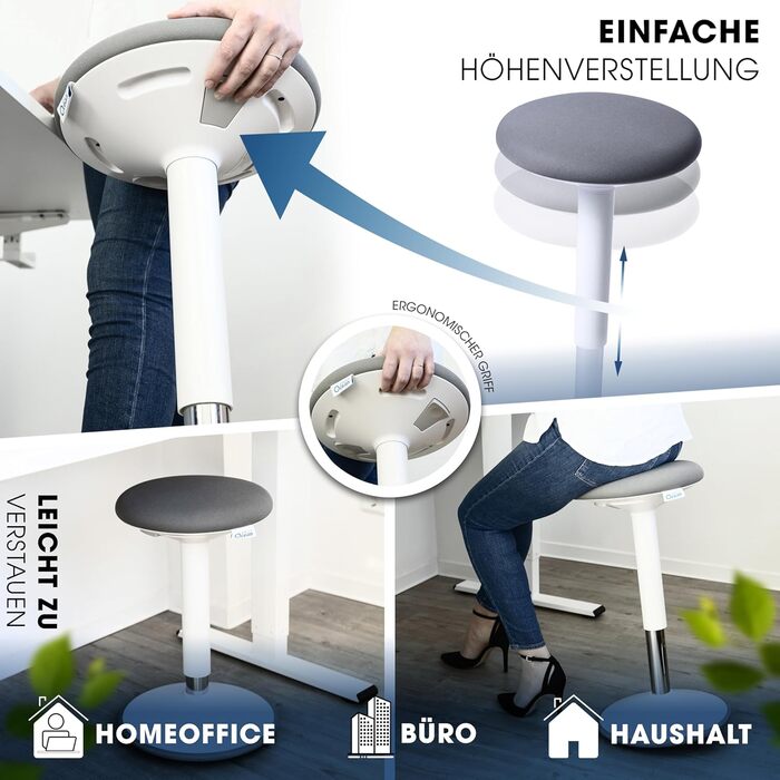 Ергономічний офісний стілець 2в1: стілець та підставка для ніг - регульована висота, для здорової спини, офіс (білий)