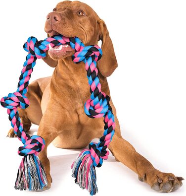 Дуже велика мотузка для іграшок для собак для агресивних жувачів - 110 см, 6 вузлів, міцна мотузка для жування іграшок для великих собак, неруйнівна бавовняна мотузка для собак великих і середніх порід, перетягування каната для чищення зубів XXL-6KONT
